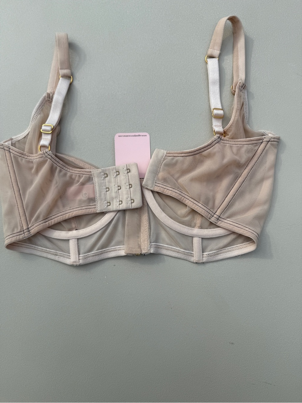 2009 Agent Provocateur Pale Blush Pink Mesh Faux-Denim Bra & Hot Pants Set - Picture 13 of 13